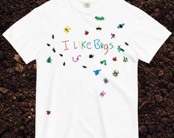 I Like Bugs Adult Unisex Heavyweight Tee doodle bug, insect tee, gift for entomologist, zoologist, gardener, nature lover