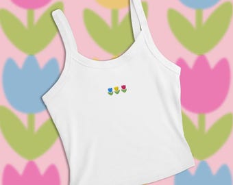 Dainty Tulip Embroidered Women’s micro-rib tank top