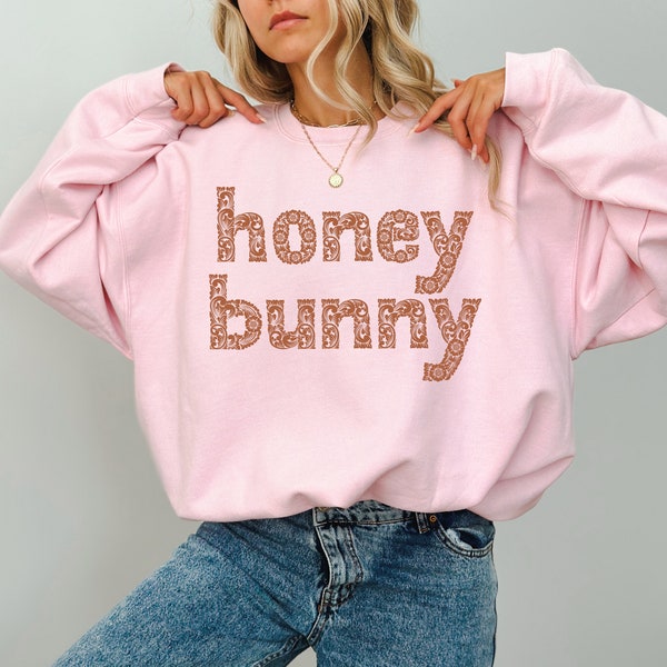 Honey Bunny Sweatshirt, Retro Cute Bunny Rabbit Themed Hoodie, Joyful Egg Hunt Shirt, Springtime Holiday Sweater, Gifts for Girlfriend, N879