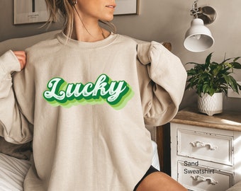 Lucky Retro Sweatshirt, St Patrick's Day Festivity Hoodie, Green Drunk Holiday Shirt, Lucky Irısh Spirit Sweater, Gift for Girlfriend, N824