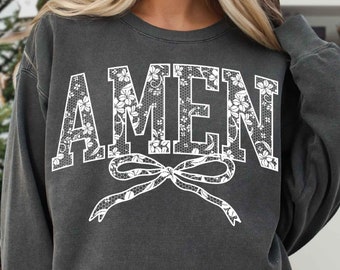 Amen Lace Bow Png Coquette Amen Varsity Png Floral Easter Amen Png Jesus Christian Png Floral Spring Bible Verses Png Black And White Bundle