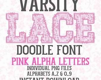 Ensemble de polices florales en dentelle rose de l'alphabet universitaire Png polices PNG doodle universitaire polices de caractères Png polices Girly Daisy lettres dentelle rose coquette tendance
