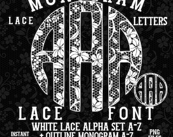Alfabeto de encaje con monograma, letras iniciales en formato PNG, paquete de fuentes de monograma de encaje floral blanco, coqueta femenina, de moda, chinoiserie, encaje, clipart alfa