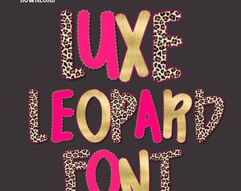 Lace Preppy Alpha Set PNG Leopard Pink Gold Letters Trendy Luxe Alphabet Clipart 3 Styles School Spirit Letters Sports Alphabet Pack Font