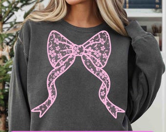 Pink Lace Bow Png Coquette Floral Bow Png Cute Girly Bow Lace Png Big Bow Png Easter Spring Png Girlie Aesthetic Bow Trendy Mothers Day Png
