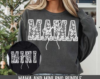 Mama Mini Png Matching Coquette Lace Mama and Baby Png Floral Varsity Mommy Me Chinoiserie Mothers Day Bundle Girly Trendy Grand Millennial