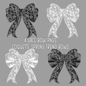 May include: Four black and white lace bow illustrations. The bows are in a variety of styles and are perfect for adding a touch of elegance to any project.