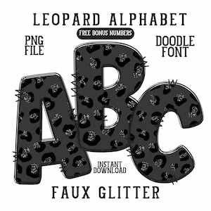 Leopard Alphabet Png Fonte Preto Chita Letras Pacote Animal Print Alfa Conjunto Letra & Número Doodle Png Coquette Preto Tendência Fonte Pacote