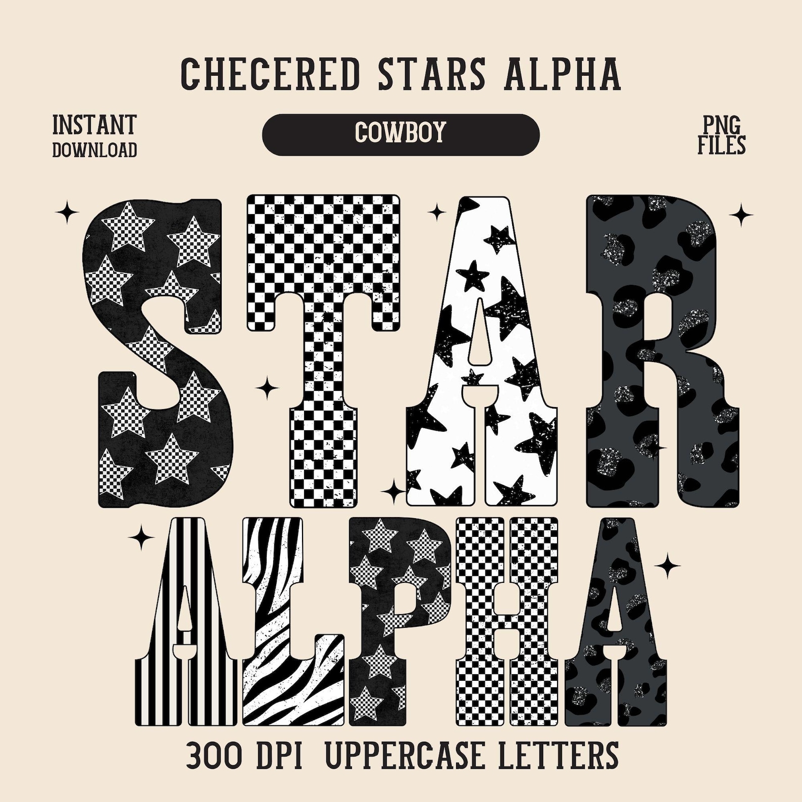 Checker Stars Alpha Set Png 6 Style School Spirit Letters Sports ...