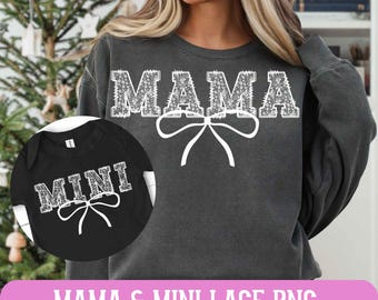 Mama Mini Lace Png Coquette Bow Matching Mama and Me Png Bundle Floral Chinoiserie Mothers Day Png Trending Girly Lace Mama Varsity Design