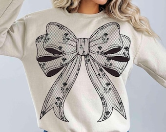 Lazo de encaje coqueto PNG Delicado paquete de lazos de rosas Lazo chinoiserie floral Clipart Lazos de encaje femeninos de primavera y Pascua Diseño de camiseta de tendencia para el Día de la Madre