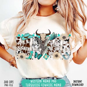 Western Mama Png Turquoise Howdy Cowhide Western Mom Png Coquette Texas Mama Png Cow Print Southern Png Mothers Day Png Mama Trendy Floral