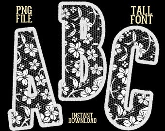 Koronkowy alfabet uniwersytecki Png kwiatowy zestaw czcionek Tall Varsity Faux haft obramowanie Doodle Alpha Chinoiserie dziewczęce litery modny ABC Clipart