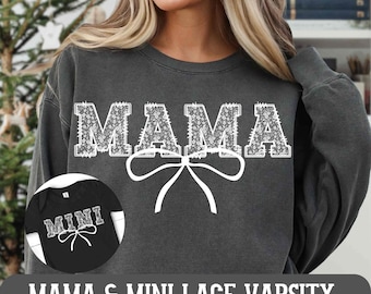 Mama Mini Png Lace Coquette Bow Mama Png Floral Mama and Me Png Chinoiserie Mothers Day Png Bundle Girly Mama Trending Lace Varsity Design