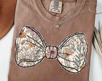 Floral Bow Boho PNG Wildflowers Coquette Bow Clipart Fall Trend Retro Flower Bow PNG Coquette Shirt Design Png Floral Png Spring Summer Bow