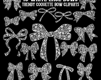 Lazo de encaje con coqueta PNG, paquete de lazos de encaje, lazo estético de moda, clipart, lazos de encaje blanco chinoiserie floral, diseño femenino de primavera y Pascua