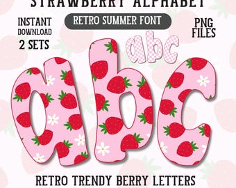 Strawberry Alphabet Png Summer Letter Bundle Coquette Berry Checkers Alpha Set Summer Fruit Doodle Letters Mothers Day Font Trend Hand Drawn