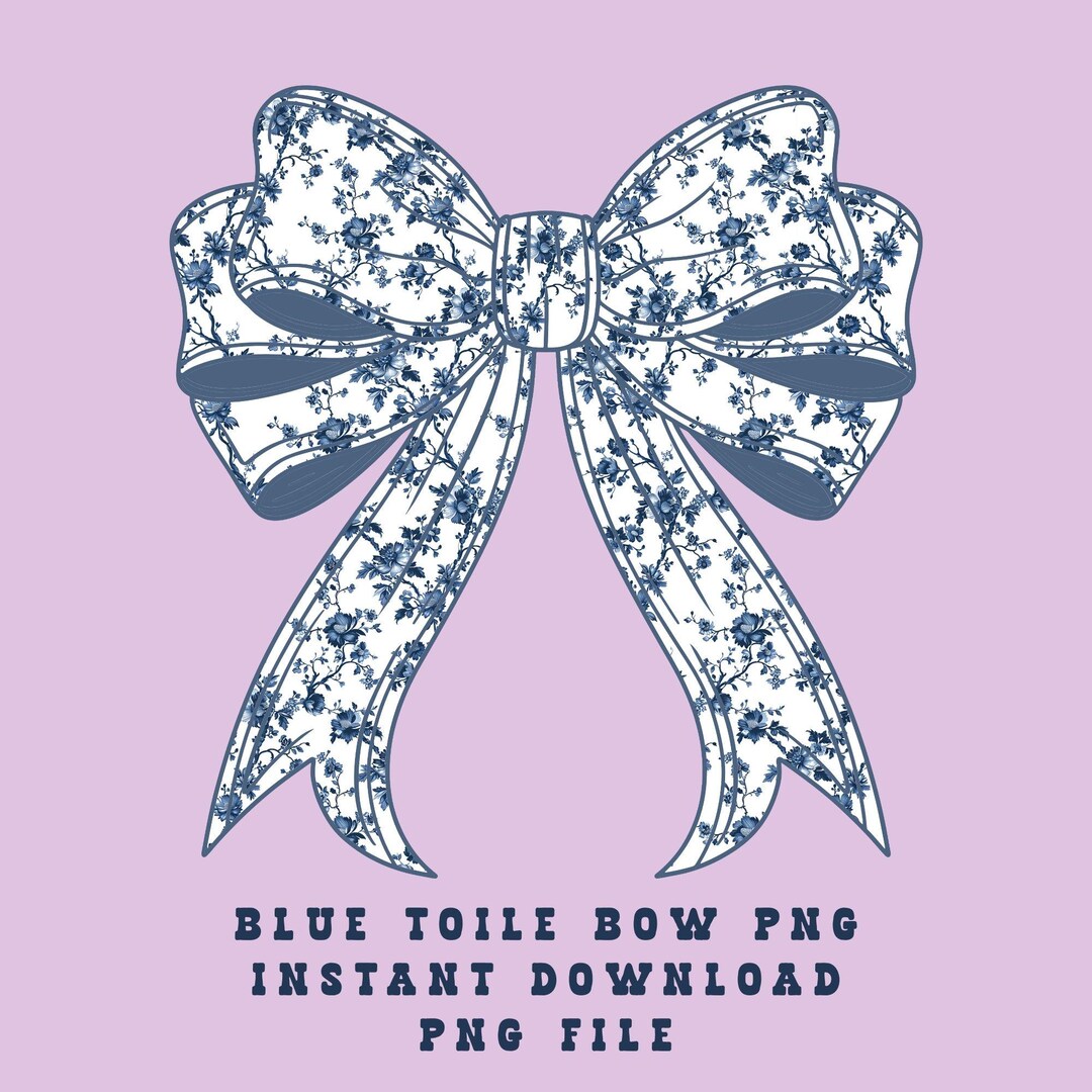 Blue Toile Floral Bow Png Coquette Pastel Bow Chinoiserie Grandmacore ...