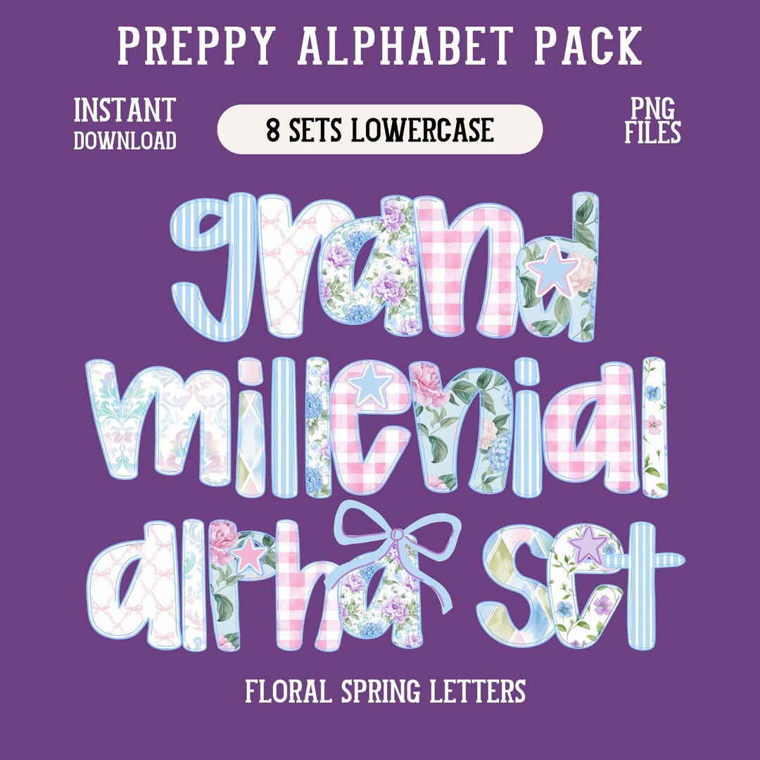 Grandmillennial Floral Alphabet PNG Preppy Spring Letters Coquette ...