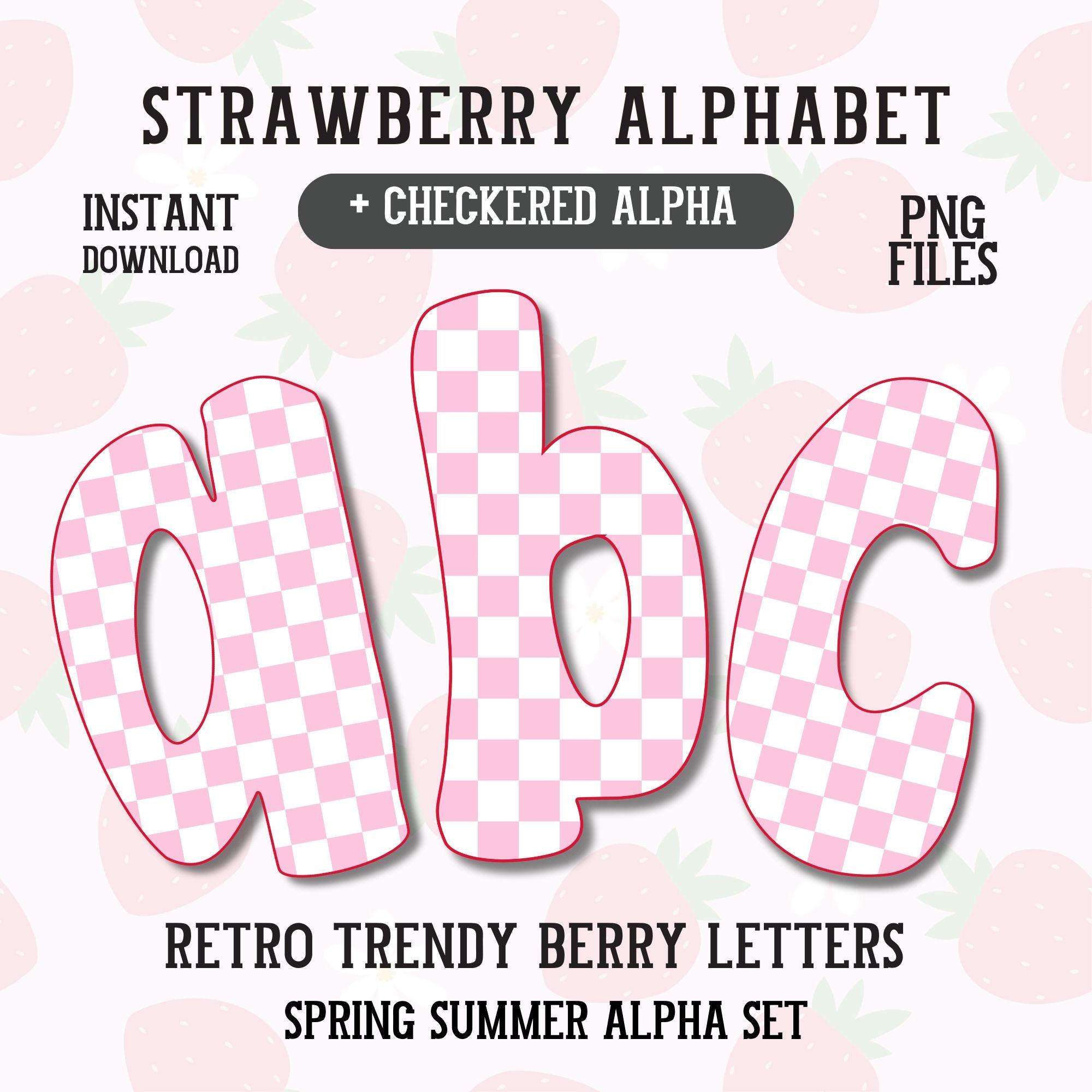 Strawberry Alphabet Png Summer Letter Bundle Coquette Berry Checkers ...