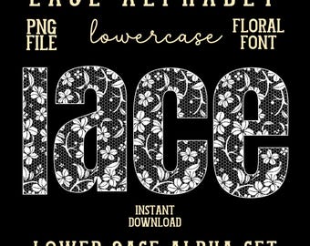 Alfabeto de encaje en minúsculas, conjunto de letras serif florales, alfabeto de primavera, bordado falso, alfabeto chino, letras femeninas, conjunto de letras de encaje de moda, clipart