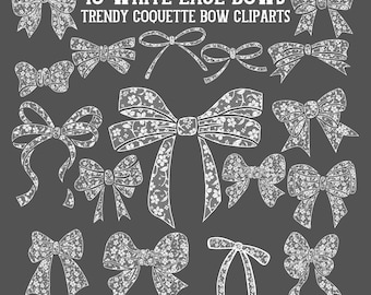 Lazo de encaje PNG Paquete Lazos de encaje coqueto Lazos de encaje coqueto de moda Clipart de lazo estético Lazos de encaje blanco chinoiserie floral Lazo de sublimación de Pascua Png