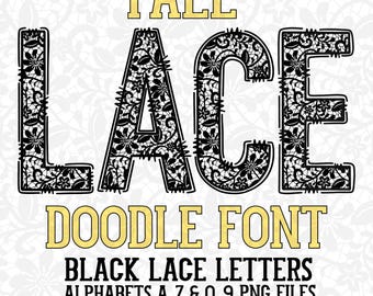 Alphabet dentelle noire Png grande police de dentelle florale Png Bundle grande police de griffonnage universitaire grande police de caractères dentelle girly lettres chinoiseries tendance dentelle Clipart