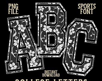 Dentelle universitaire lettres Png dentelle blanche College Alphabet Clipart lettre chiffre symbole alpha ensemble Png Bundle Floral tendance Coquette dentelle polices Pngs