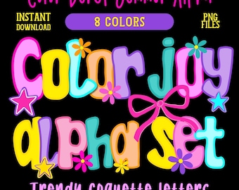 Neon Colors Preppy Alpha, Bright Teacher Font Boujee Alphabet PNG, Hand Drawn Lettering A-Z Alpha Set Bright Summer ABC Retro Doodle Letters