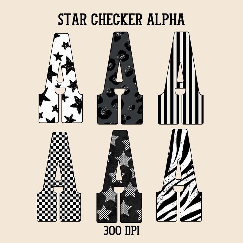 Checker Stars Alpha Set Png 6 Style School Spirit Letters Sports ...