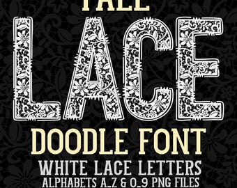 Alphabet dentelle blanche Png grande police de dentelle florale Png Bundle grande police de griffonnage universitaire police de caractères Girly Coqutte polices de caractères chinoiseries à la mode Clipart dentelle