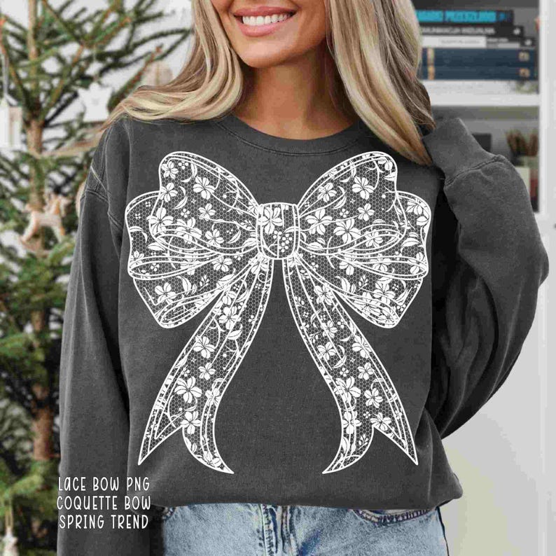 Lazo de encaje PNG Lazo coqueto Encaje PNG Lazo floral PNG Lazo de encaje chinoiserie blanco PNG Lazo grande PNG Pascua primavera PNG Femenino Moderno PNG Día de la Madre imagen 2