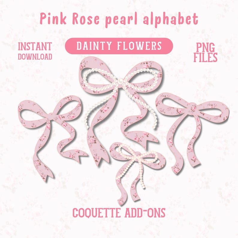 Pearl Floral Alphabet Set Png Coquette Rose Spring Letters Preppy ...