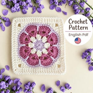 African Flower Crochet Pattern PDF, Crochet Square Pattern for Use in Knitting (US English)