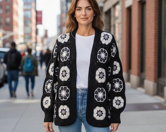 African Flower Crochet Cardigan Pattern | Granny Square Jacket PDF Tutorial