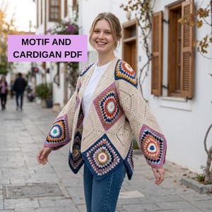 Boho Crochet Cardigan Pattern PDF | Granny Square Patchwork Jacket Tutorial | Crochet Motif Sweater Pattern | Step by Step Guide