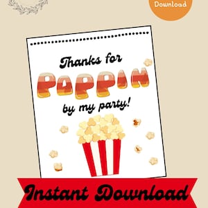 Popcorn Party Favor Tag, Halloween Popcorn Gift Tag, Thanks for Poppin by my Party, School Party, Popcorn Tag Kids Party