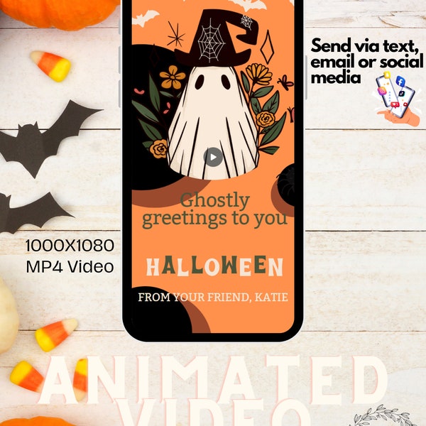 Halloween Digital Card, Halloween Video, instant download, editable template, Spooky greeting card, Ghost Video Template, Cute Halloween