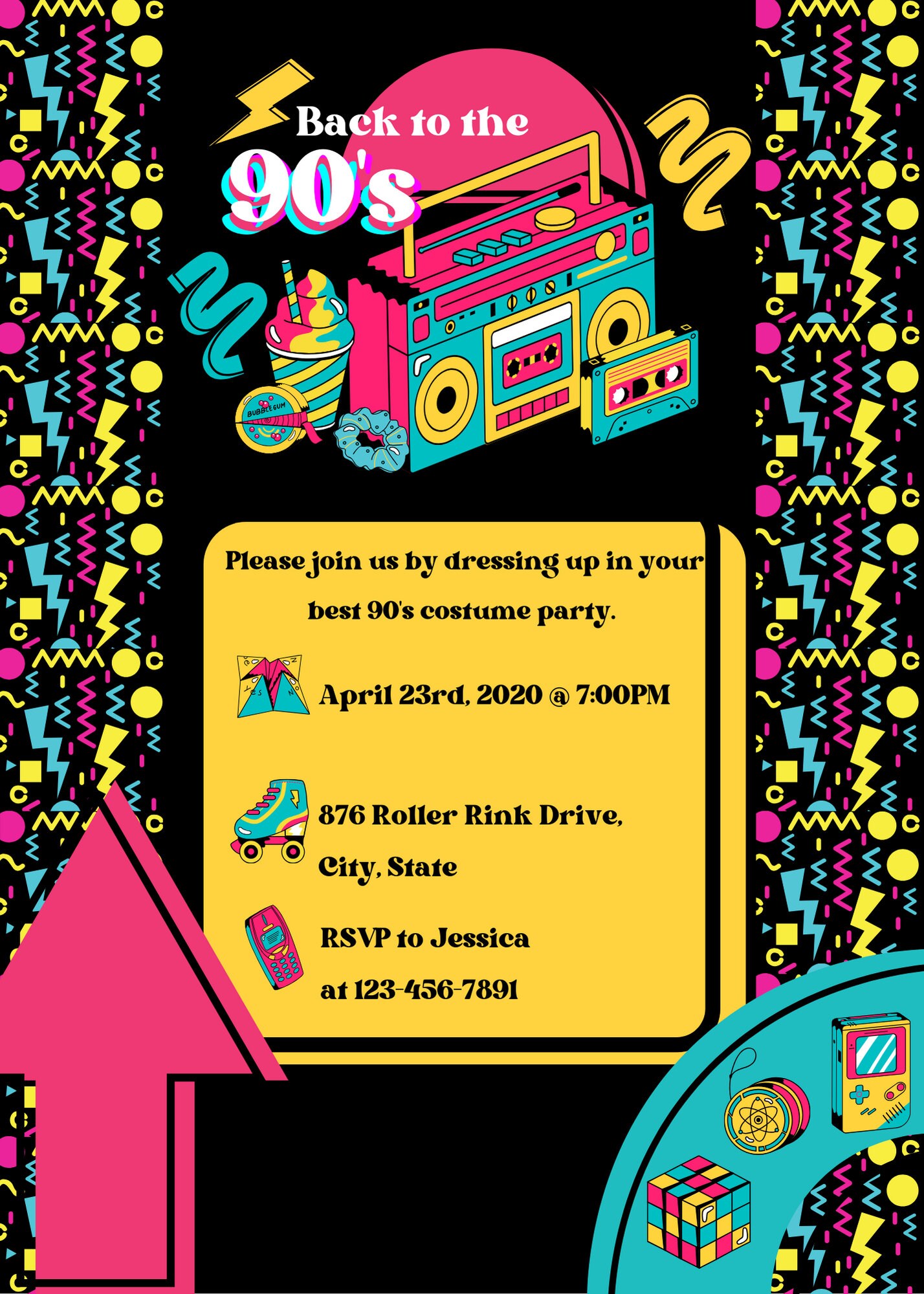 Editable 90s Theme Party Invitation Templates Free Editable 90s Theme Party Invitation Templates Free
