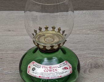 Vintage Italian Wine Bottle Candle Holder: Green Glass Barware