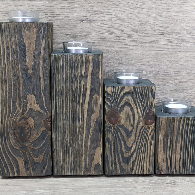 4.5x18.5x4.5 Wood Candle Holder Black
