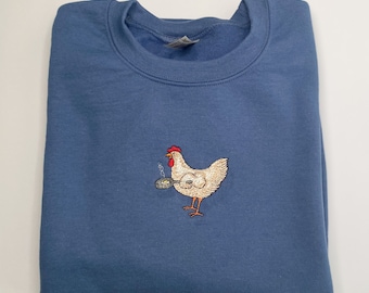 Embroidered Chicken Sweatshirt, Funny Chicken Sweatshirt , Farm Crewneck Sweatshirt, Animal Shirt