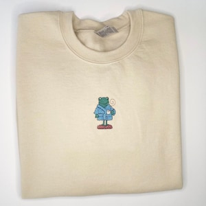 Embroidered Frog , Funny Frog Sweatshirt , Retro Crewneck Sweatshirt, Unisex Shirt