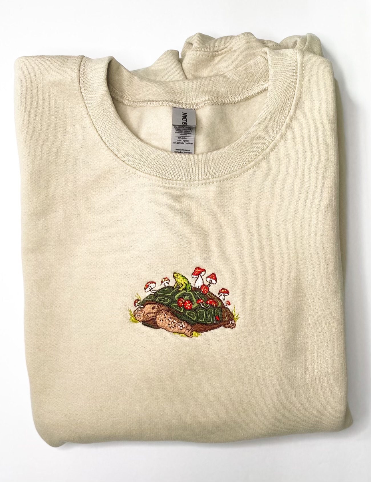 Embroidered Tortoise, Mushroom and Frog Sweatshirt , Tortoise Crewneck Sweatshirt, Cottage Core Shirt