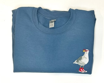 Embroidered Seagull , Funny Bird Sweatshirt , Retro Crewneck Sweatshirt, Unisex Shirt