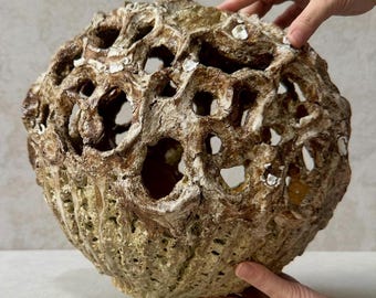 12‘’ Sculptural Ceramic Art Object with Cracked Texture | Organic Statement Piece for Modern, Japandi and Wabi-Sabi Interiors