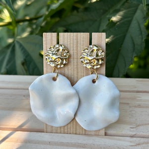 Ceramic Stud drop Earrings Gorgeous White Waves with gold plated 18k findings, Porcelain statement earrings wedding gift, Wedding gift image 4