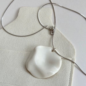 Ceramic aesthetic necklace Artisan jewelry White Wave porcelain pendant Handcrafted jewelry Wedding jewelry Unique jewelry image 6