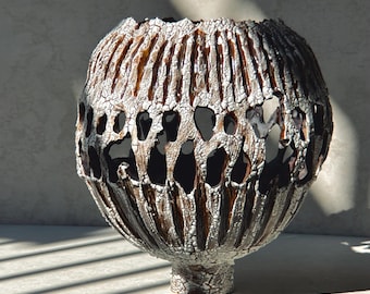 Centerpiece White Ceramic Vase for interior | Sculptural Textured Vessel | Extra large Art Object | Wabi-Sabi Interior Accent
