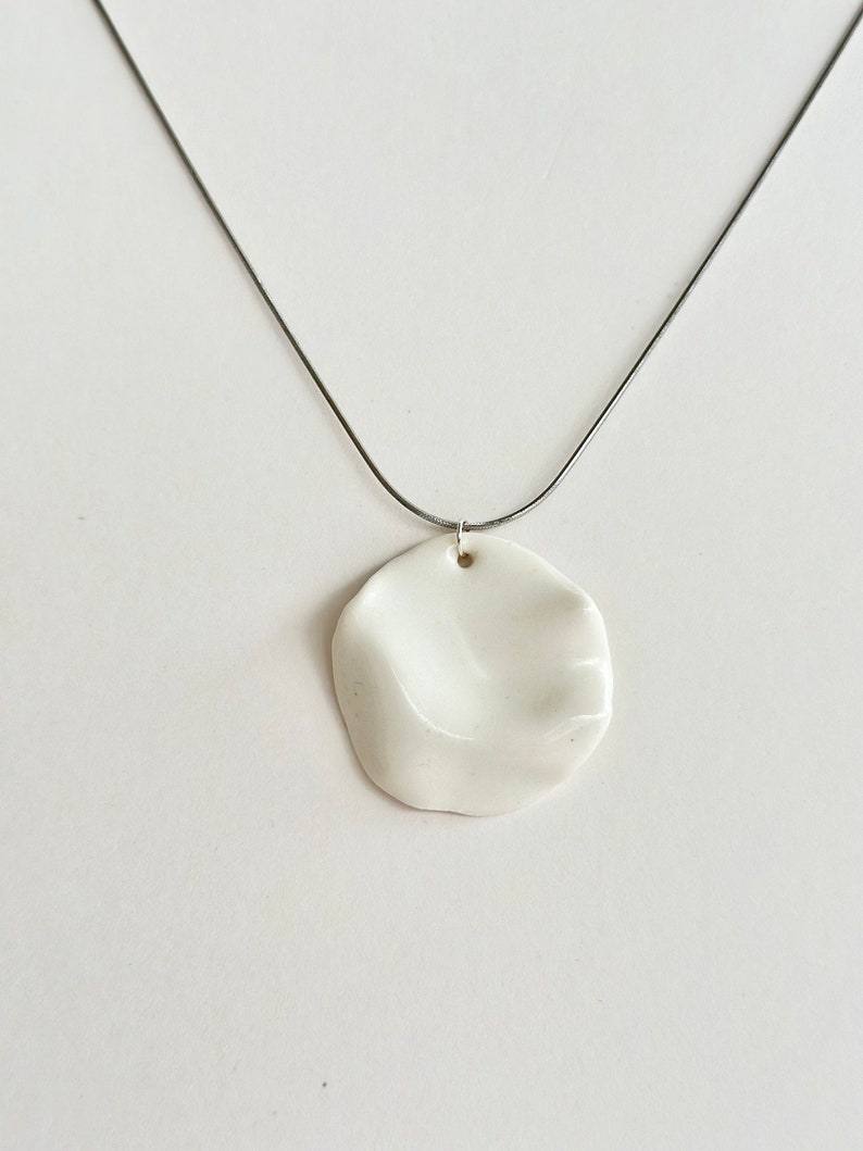 Ceramic aesthetic necklace Artisan jewelry White Wave porcelain pendant Handcrafted jewelry Wedding jewelry Unique jewelry image 4